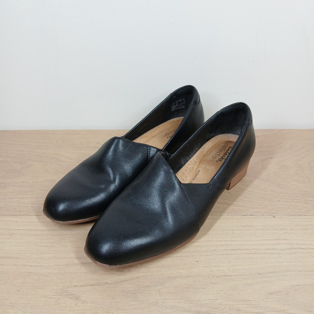 Clarks Loafers Women 6.5 Black Leather Slip On Low Heel Comfort Office Business